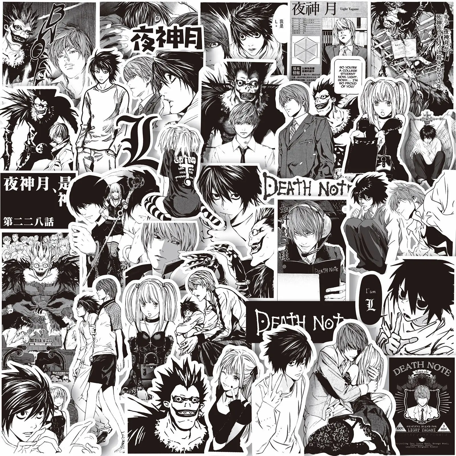 65pcs Anime DEATH NOTE Black White Graffiti Stickers Pack Decals Scrapbooking Notebook Luggage Laptop Skateboard Car for Kids