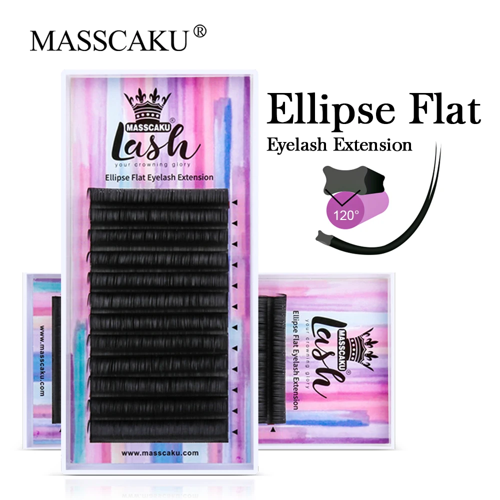 

MASSCAKU Super Dark Black Ellipse Flat Eyelashes Make up Natural Soft Double Split Tips Individual Eyelash lashes Cluster Fans