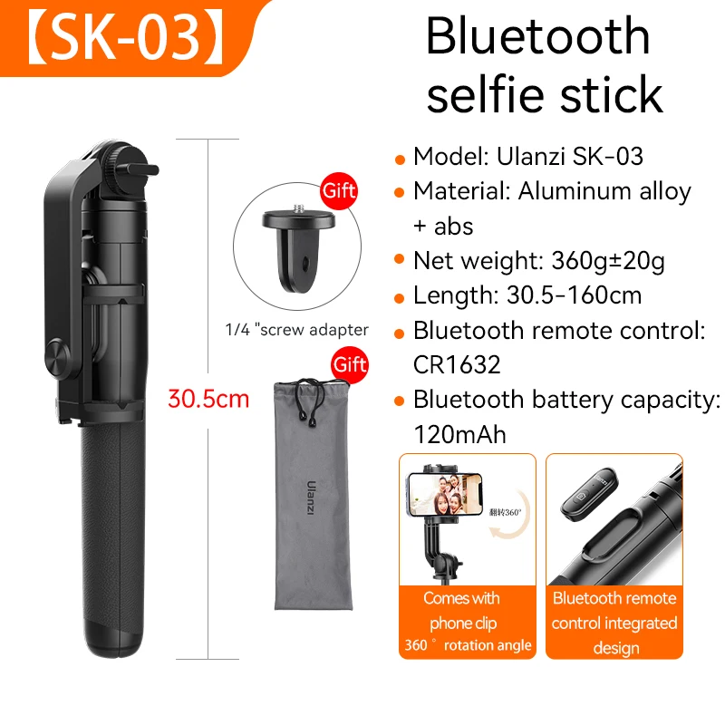 ULANZI TT52 Unsichtbares Selfie-Stick-Stativ, 150 Cm Ausziehbar – Für Insta360 X4/X3 & Actioncams