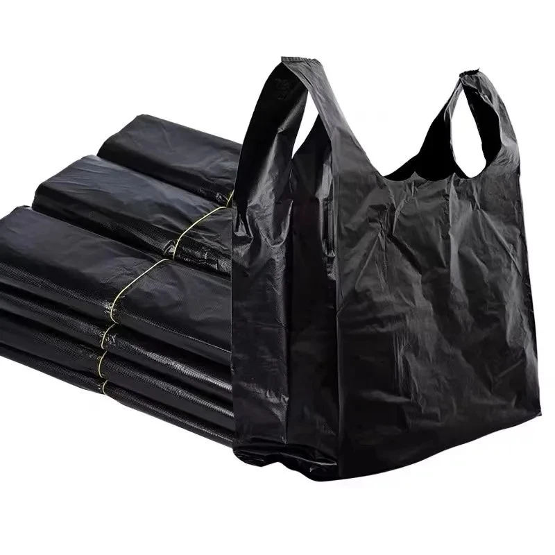 BlackPlasticGarbageBagHouseholdThickVestTypeGarbageBagStrong