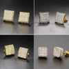 Hip Hop Ice Studded Earrings For Men Male Trend Cubic Zirconia Piercing Hiphop Gold Color Square Earring Jewelry Accessories 2