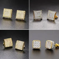 Hip Hop Ice Studded Earrings For Men Male Trend Cubic Zirconia Piercing Hiphop Gold Color Square Earring Jewelry Accessories 2