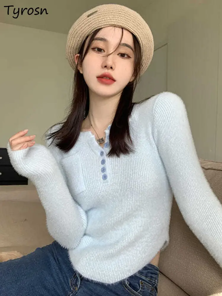 

Pullovers Women Cropped Slim Sexy Pure Minimalist All-match Fashion Korean Style Hot Girls Casual Sweater Autumn Basic Warm Cozy