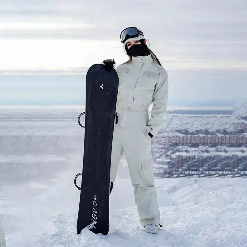 2025 새로운 방풍 방수 따뜻한 유행 브랜드 스노우 보드 착용 여성 싱글 더블 보드 높은 허리 작업복 세트 재킷 바지