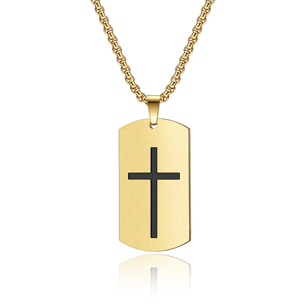 Fashion Jewelry Simple Cross Design Brushed Dog Tag Stainless Steel Necklaces for Men