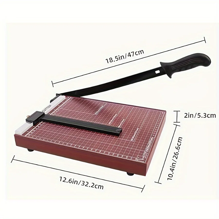 Paper Cutter 1pc brown A4 paper cutter 12-inch cutting length adjustable guide rails sturdy wooden base 12-sheet capacity