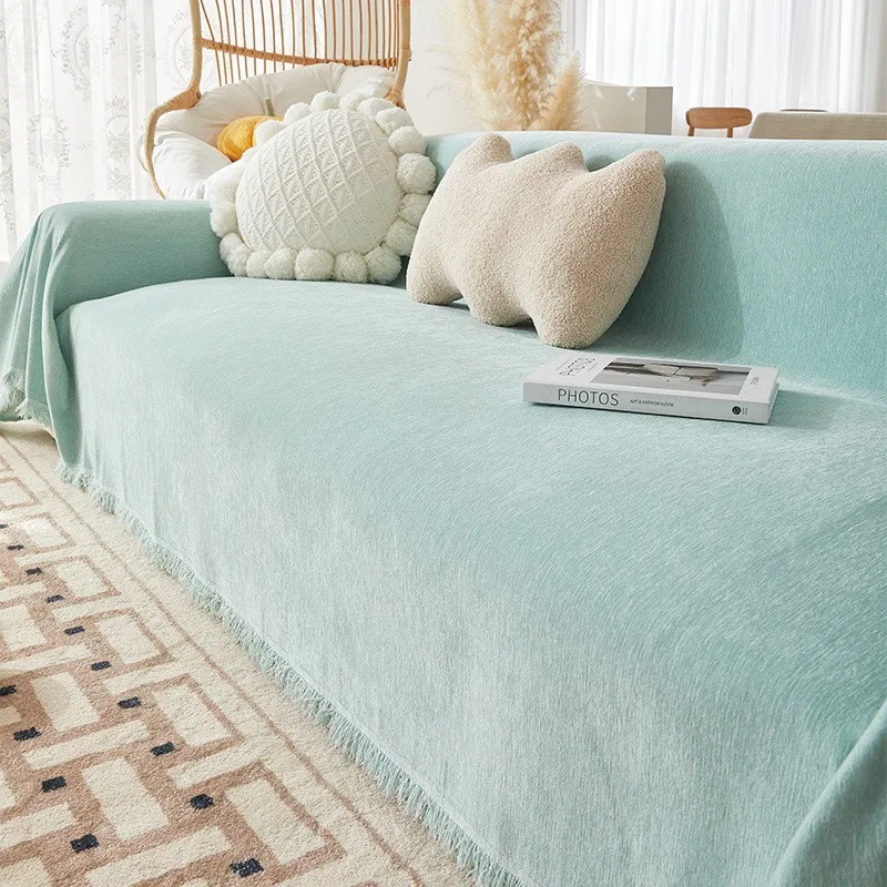 

European Solid Color Chenille Sofa Towel for Living Room French Style Home Decoration Sofa Cover Couch Cover Tassel Edge 180