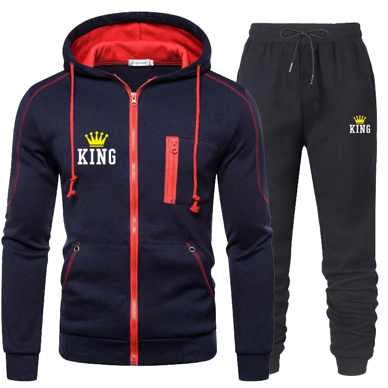The latest fashion men's casual printed hoodie jacket zipper cardigan jacket set cotton hooded sports jacket jogging suit