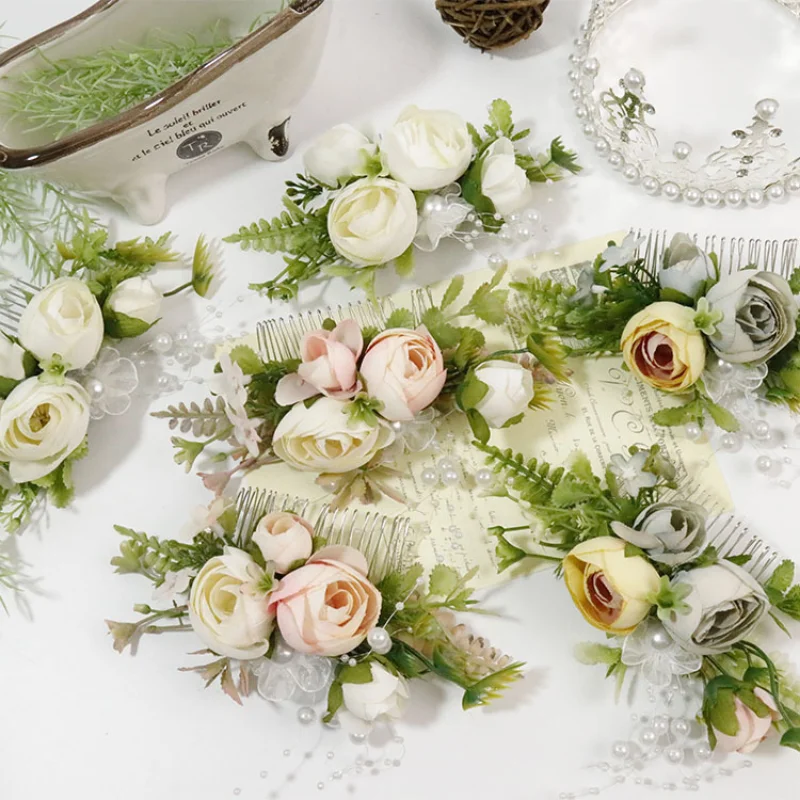 Colorful Artifical Flowers with Comb Headdress Accessories tocado novia Bridesmaid Wedding Decorations