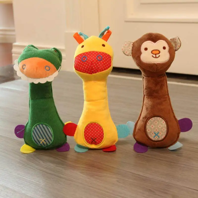 Baby Rattles Soft Stuffed Animal Rattle Hand Grip Baby Toys Shaker Crinkle Squeaky Sensory Travel Accessories for Toddler Gifts - 3