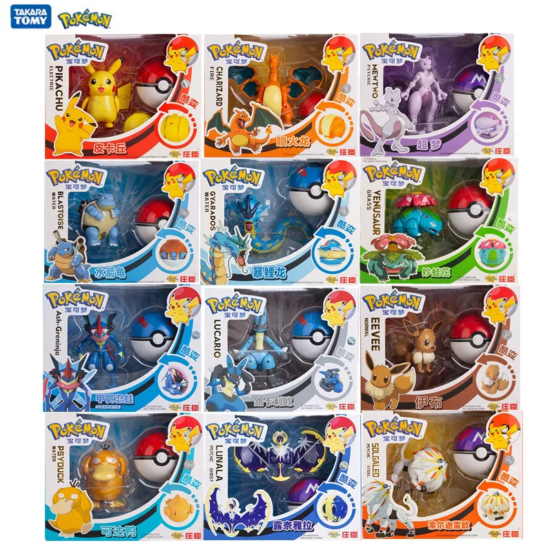 Genuine Pokemon Original Box Anime Cartoon Figure Pikachu Deformation Toy Pocket Monster Pokeball Gyarados Mewtwo Model Toy Gift