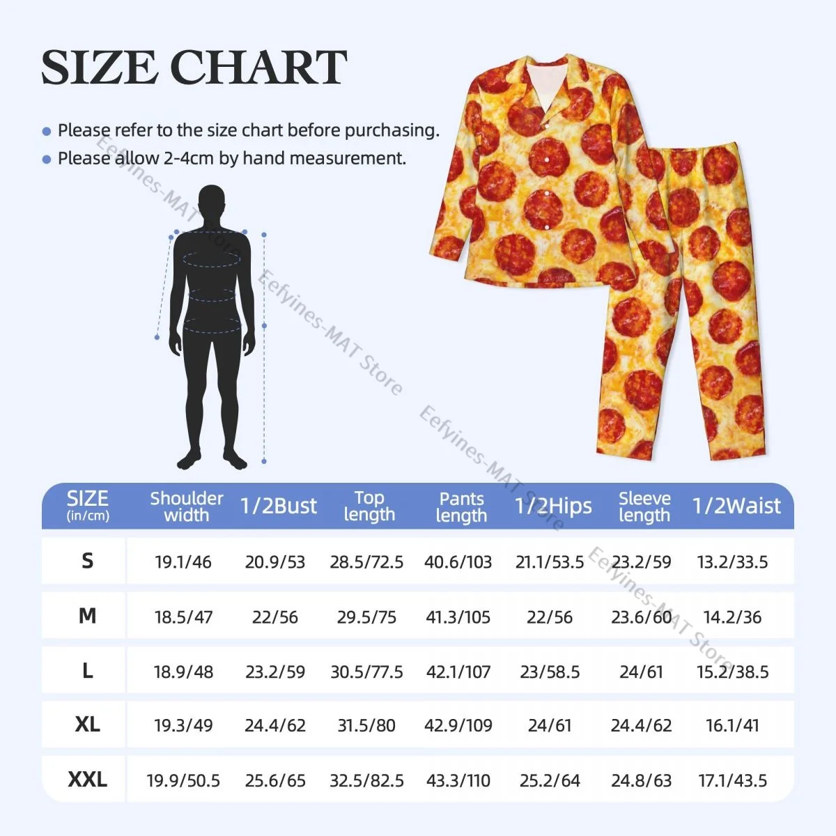 Mens Pajamas Sets Home Suits Pepper Pizza Sleepwear Loose Homewear Long-sleeved Casual Sets