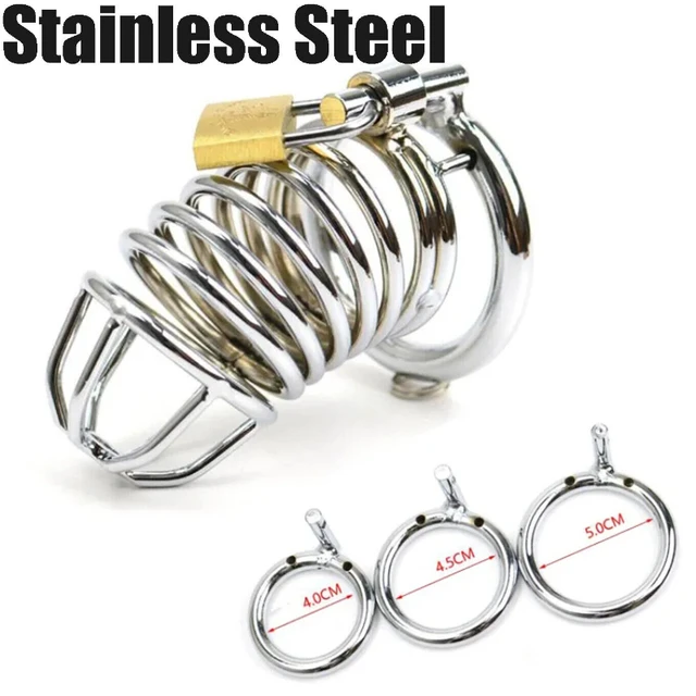 Male Chastity Device Gay Bird Cage Lock Restraint Ring Stainless Steel Men  BDSM