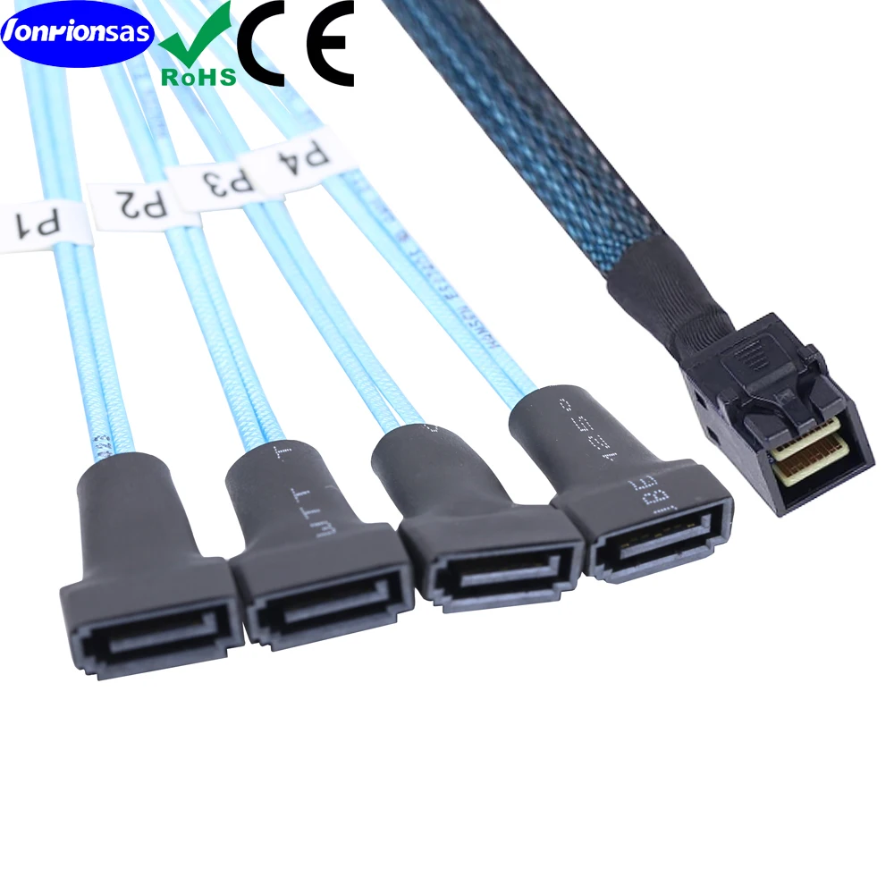 내부 미니 SAS HD SFF-8643 코드 - 4 SATA 7P 수 서버 케이블 0.5m