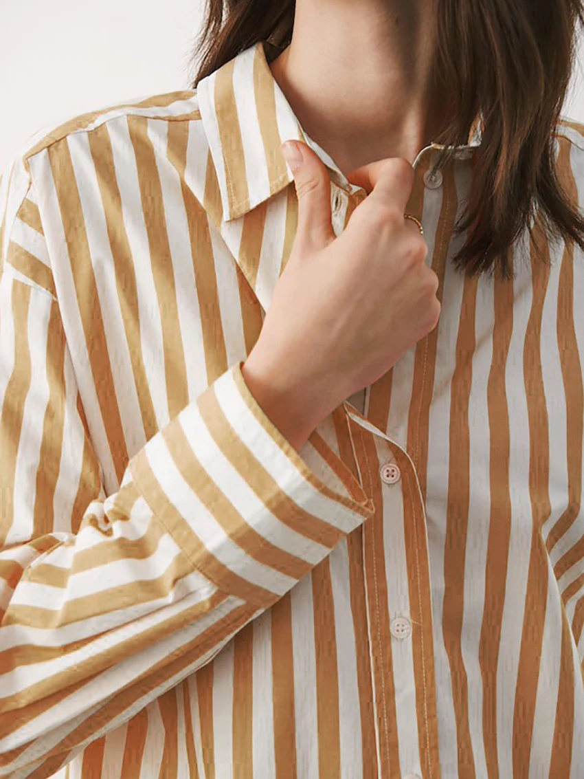Marthaqiqi Striped Women Sleepwear Suit Long Sleeve Pajama Turn-Down Collar Nightgowns Shorts Fashion Ladies Nightie 2 Piece Set