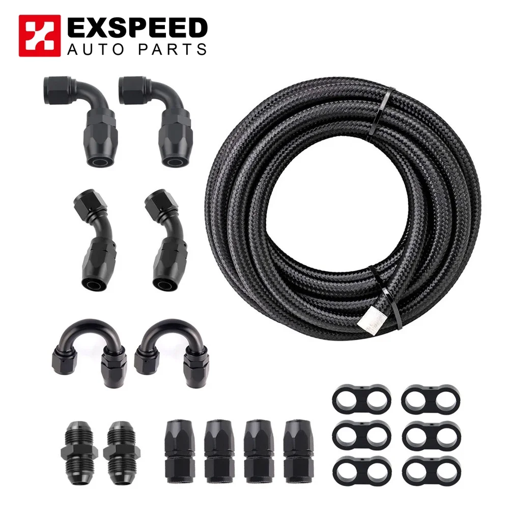 

20FT 6AN Black Nylon And Stainless Steel Braided Fuel Oil Hose Fuel Line 10pcs 6AN Hose Fitting Kit 6pcs6AN Hose Separator Clamp
