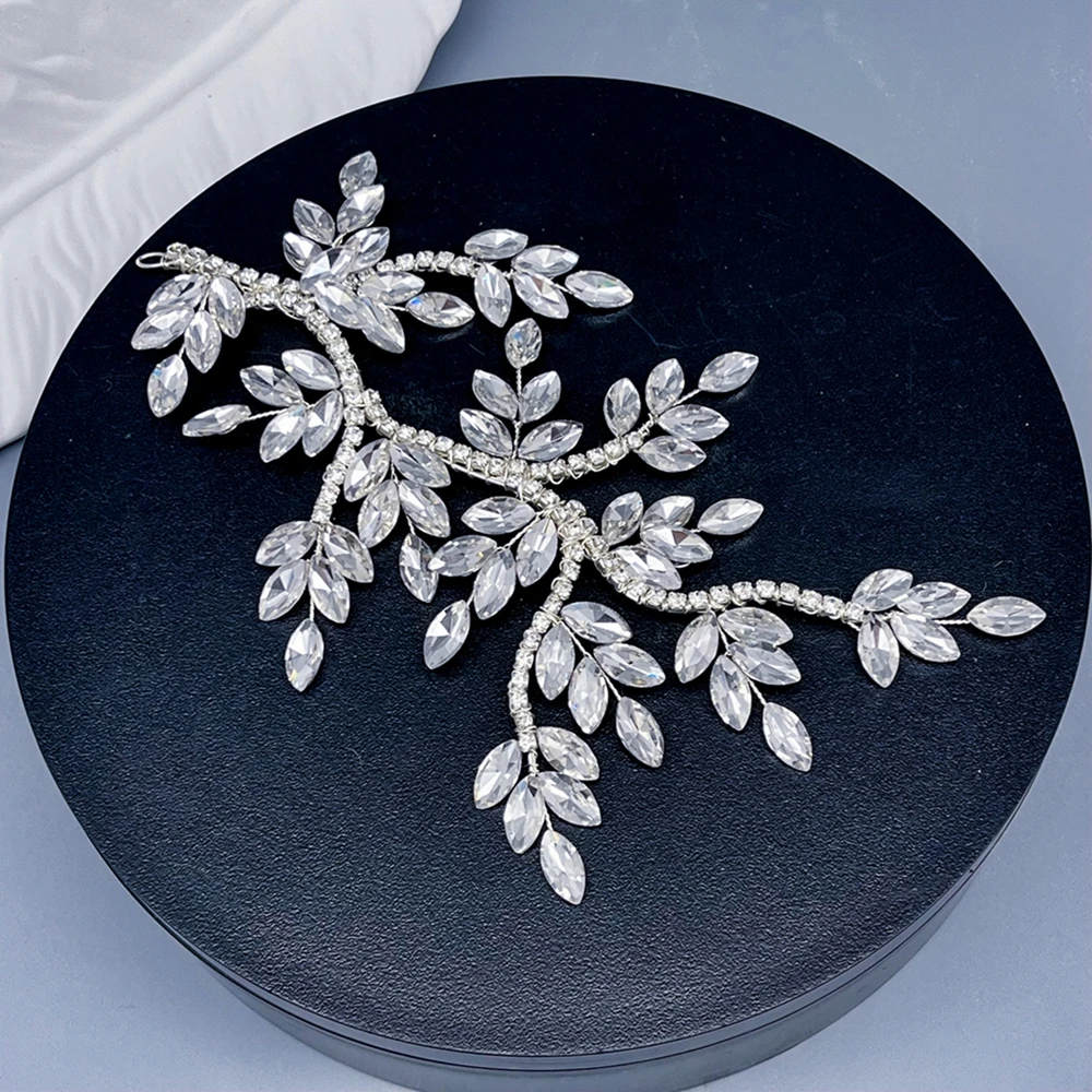 DZ248 Bridal Leaves Rhinestone Hair Vine Handmade Crystal Pearls Headpiece Wedding Headband Headpiece for Women Girls
