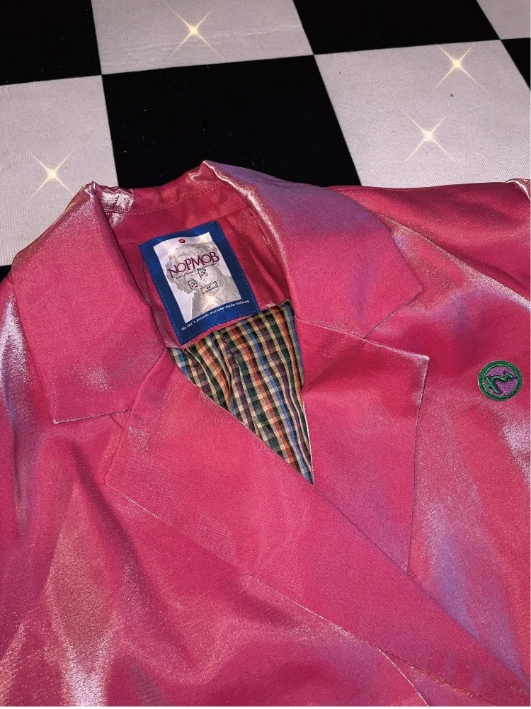 NOPMOB Women Peach Pink Oversized Tailored Jacket Lake Sparkling Polarized Retro Design Fashion Punk Y2k Loose Suit Blazer