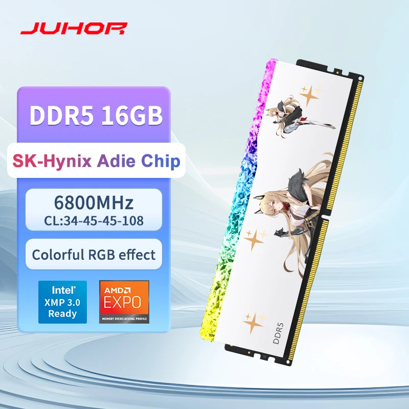 JUHOR RGB Memory DDR5 16GB 6800MHz Gaming Memoria Ram
