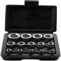 Female E Torx Socket Set with Case, 1/4, 3/8, 1/2 in. Drive E4-E24 External Torque Star Socket Kit, 14Pcs 1