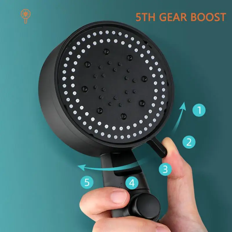 Shower Head Five-Speed Adjustable Large Water Spray Multi-Function Supercharged Water Saving Shower Head Black Silver Shower Single Head