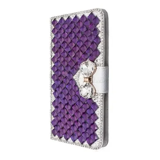 Luxury Bling Rhinestone Leather Flip Wallet Card Case with Diamond Accents