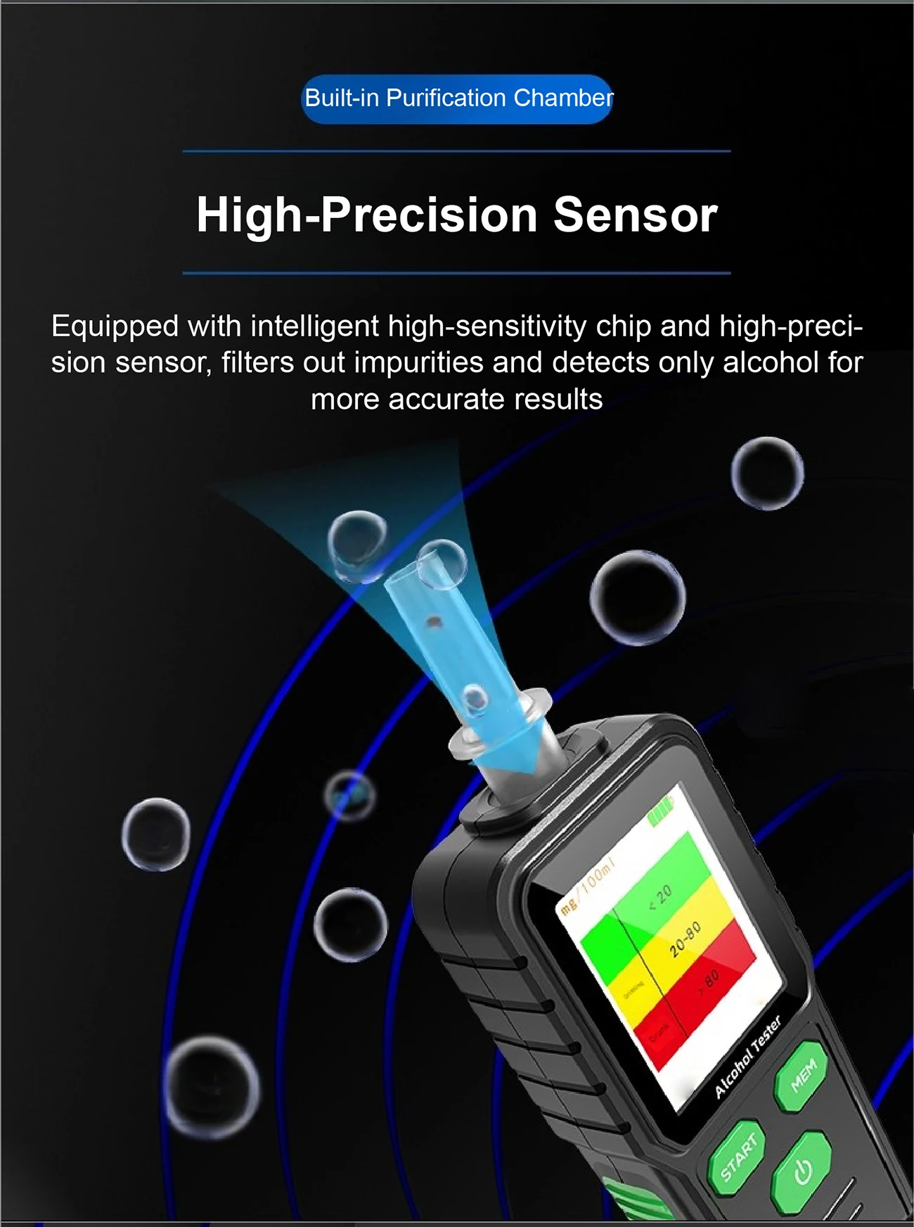 RD930 Portable Breathalyzer Alcohol Tester Police Grade BAC Detector LCD Voice A