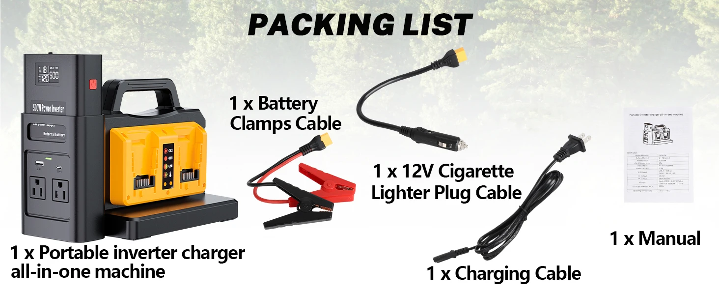 2 in 1 500W Power Inverter Battery Charger Compatible with Dewalt 20V Battery Ge