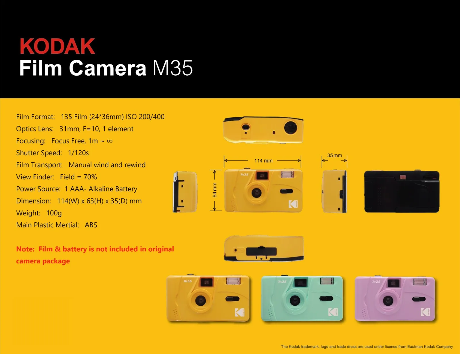 Description Picture 5 of itemOriginal Kodak Film 35mm Camera with Flash Wind and Rewind Non-Disposable Retro Roll Cameras M35 M38 Manual Reusable Mini Gift