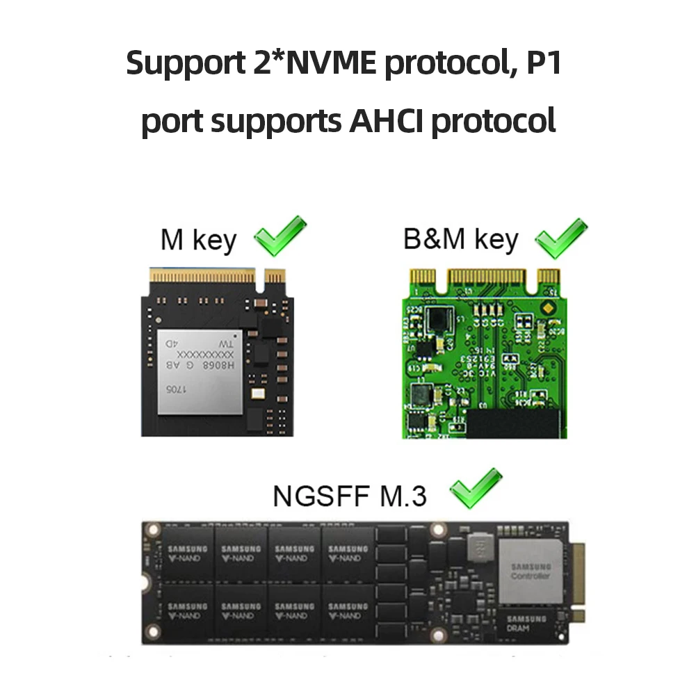 듀얼 베이 외장 하드 디스크 박스, M2 SSD M 키 SSD용, M.2 NVME SSD 클론 Gen2X, 20Gbps NVME 도킹 스테이션, M.2 M.3 NVME PCI-E