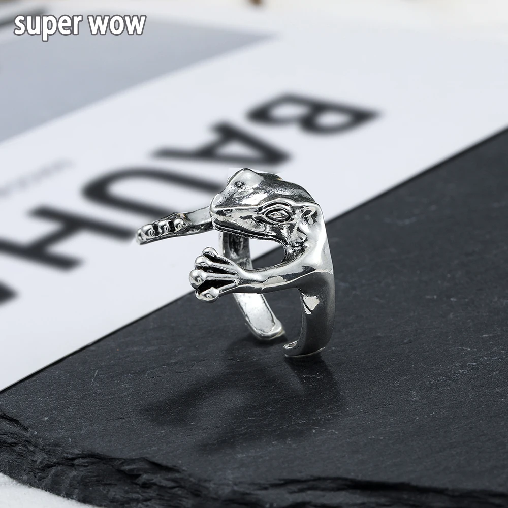Retro Gothic Simulation Animal Frog Ring Per Donna Uomo Vintage Silver Color Opening Anelli Per Le Dita Regolabili Accessori Per Gioielli