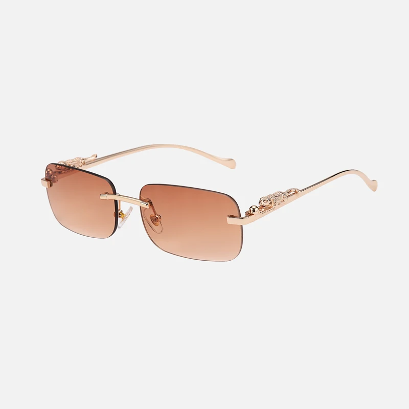 Schutzbrille 2 stücke Mode Frauen Randlose Metall Quadrat Sonnenbrille Outdoor Casual Sonnenbrille Bunte Objektiv Shades UV400 – Detail 4