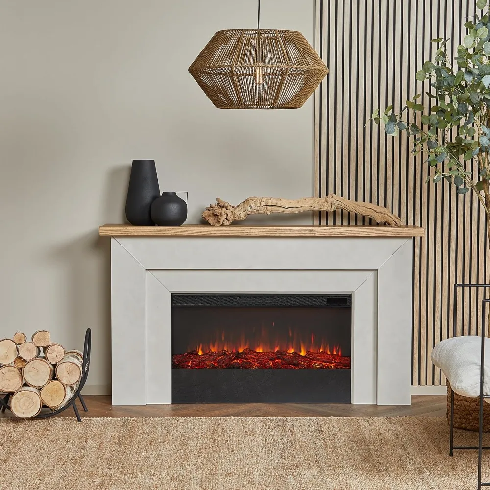 68" Landscape Electric Fireplace with Mantel for Living Room, Replaceable Fireplace Insert Heater, Realistic Log, Fire Pit