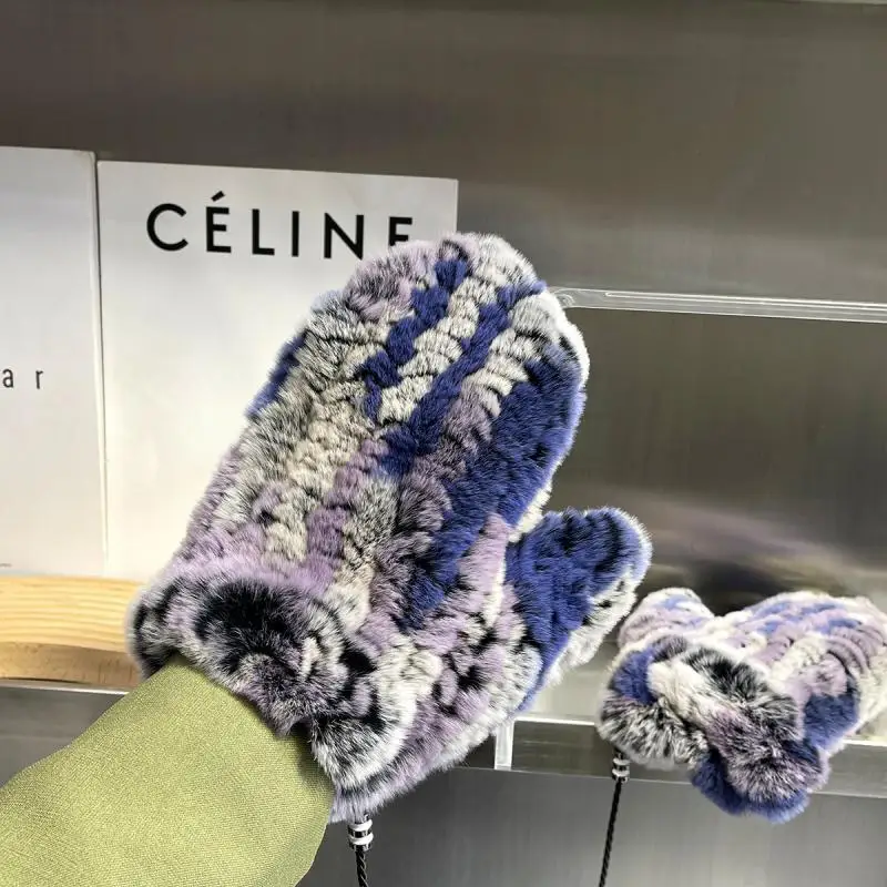 Hot Sale Winter Girl Natural Real Rex Rabbit Fur Gloves Good Elastic Knitted Rabbit Fur Mittens Lady Real Rex Gloves
