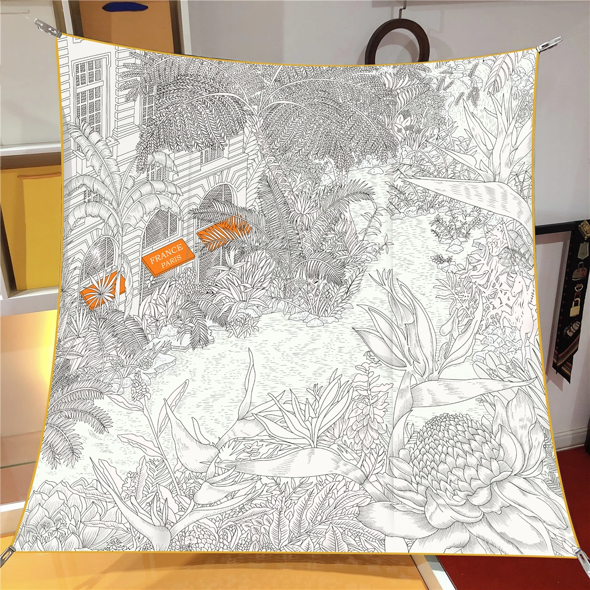 Neues Design Dschungel Palast Twill Seide Schal Schal Luxusmarke quadratischen Schal Frauen Hijab Bandana Foulard Halstuch Kopftücher – Detail 6