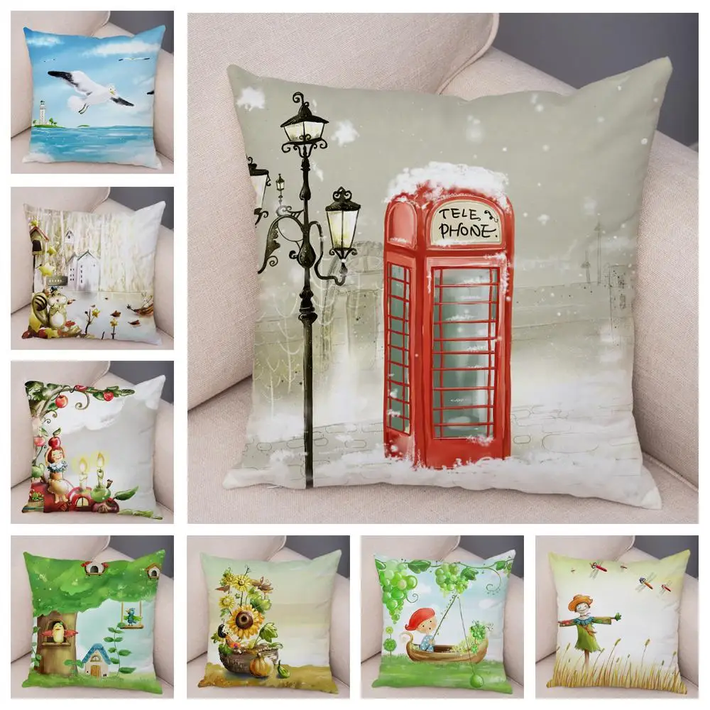 

Pillowcase Merry Christmas Snowman Cushion Cover Kids Room Sofa Home Decor