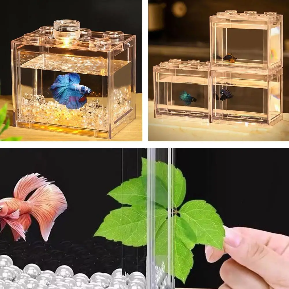 Building Blocks Betta Fish Tank High Transparent Mini Fish Bowls Pet Stackable Aquariums Cylinder Desktop Micro-Landscape