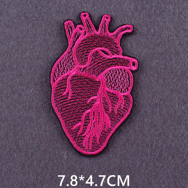 Gem Heart Sticker Embroidered Patches Clothing Badges Hippie Red Heart  Human Organs Patch Iron on Patches