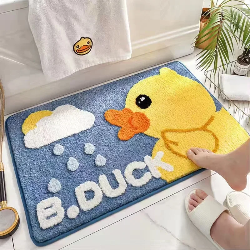 

Frog And Yellow Duck Pattern Carpet Bathroom Soft Rough Fluffy Cute Floor Mat