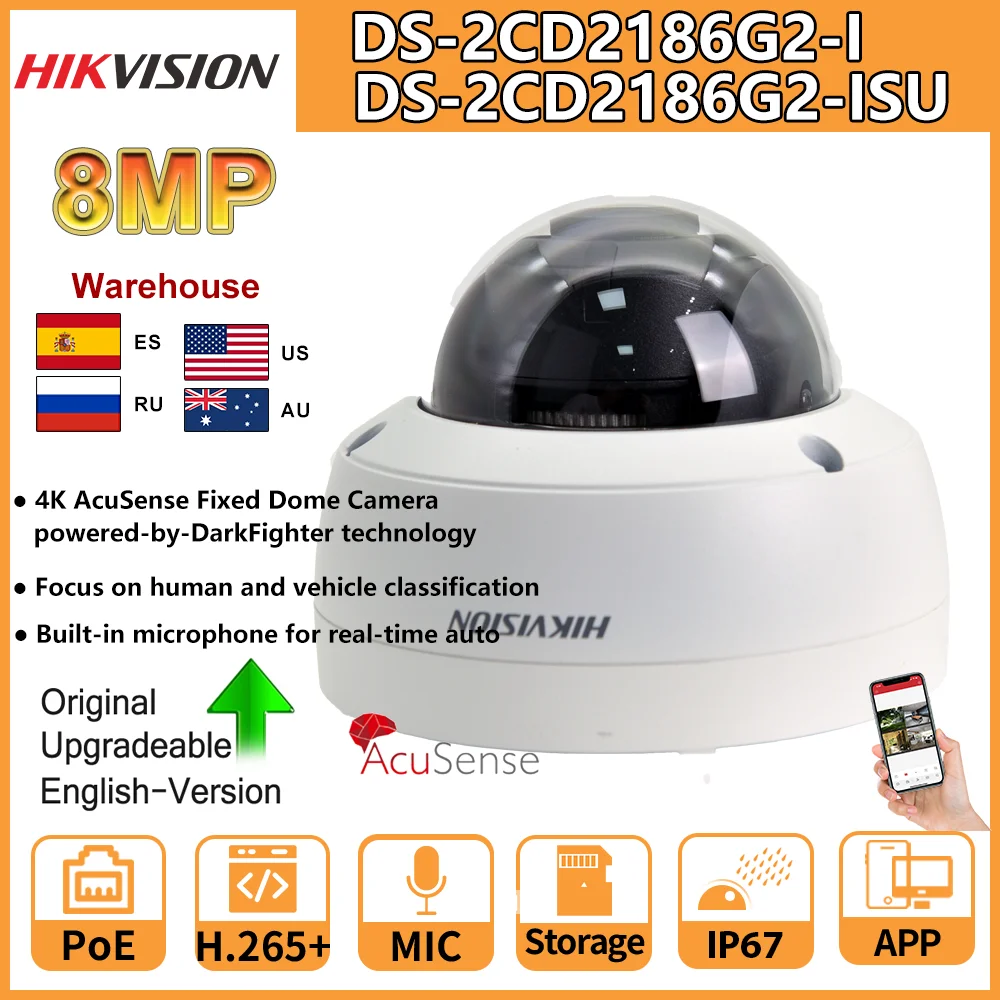 Telecamera Dome Hikvision 8Mp Ds-2Cd2186G2-I Ds-2Cd2186G2-Isu 4K Acusense Darkfighter Telecamera Di Rete Fissa Poe Ip67 Versione Originale