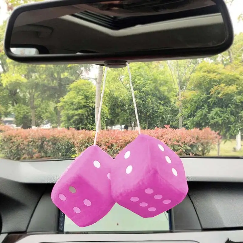 Fuzzy Dice For Car Mirror Rearview Mirror Plush Dice Small Decorative Car Charm Fuzzy Interior Ornament For Truck SUV Vehicle