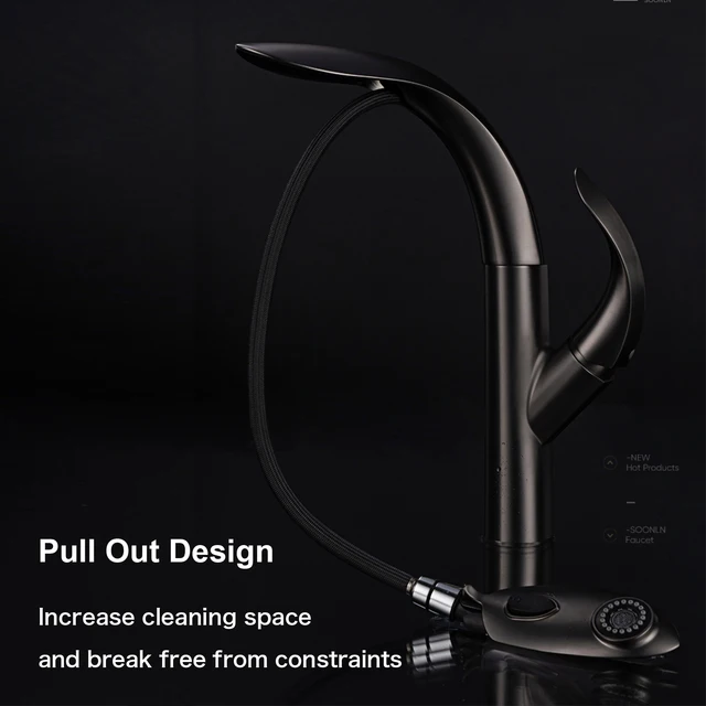 ทองเหลืองหรูหราทองสวิทช์สัมผัสก๊อกน้ําห้องครัวแบบดึงออก 1 หลุมเดี่ยวจับอ่างล้างจานร้อนและเย็น 2 ฟังก์ชั่นผสม 3