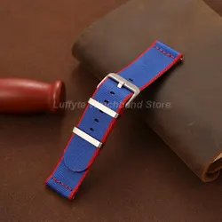 Unisex Fashion Nylon Quick - Release Watch Band - Casual Soft Strap Accessory - 22mm (Dark Blue - Red)
