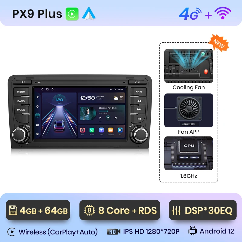 YZKONG Auto Stereo voor Audi A3 S3 RS3 2003-2012 Compatibel systeem met draadloze Carplay Android Auto, 7 inch Touch Screen Car Radio-ontvanger AM/FM/ Bluetooth/USB