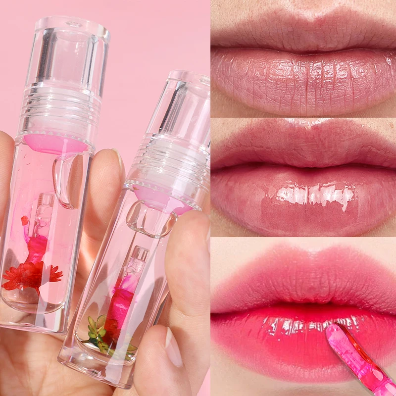 

Flowers Temperature Change Lip Oil Natural Mirror Moisturizing Reducing Lip Lines Lips Balm Clear Lasting Liquid Lipstick Makeup