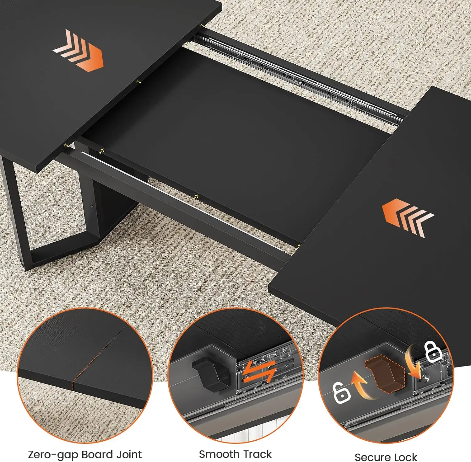 5-Piece Dining Table Set for 4-6 People, 63" Extendable Kitchen Table and 4 Cushion Chairs, Dining Room Table with MDF Board