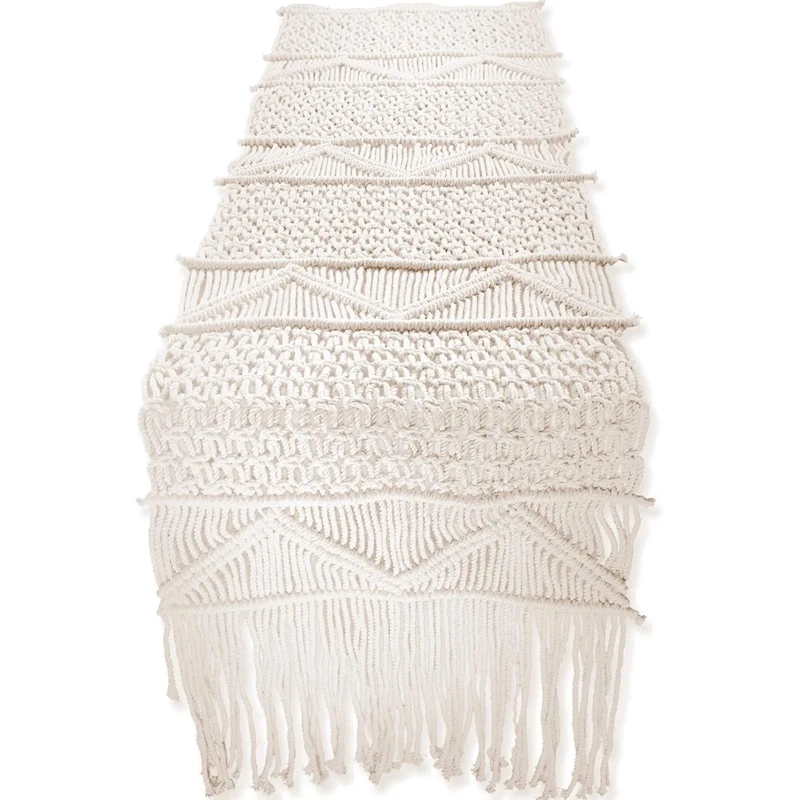 

Promotion! Macrame Table Runner,Boho Wedding Table Decoration,Vintage Farmhouse And Bohemian Dining Room Style, Beige White