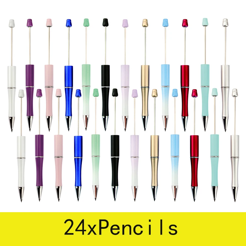 

24Pcs Beadable Pencil Inkless Pencil Plastic Bead Everlasting Pencil DIY Gift for Kids Students Writing Sketch Supplies