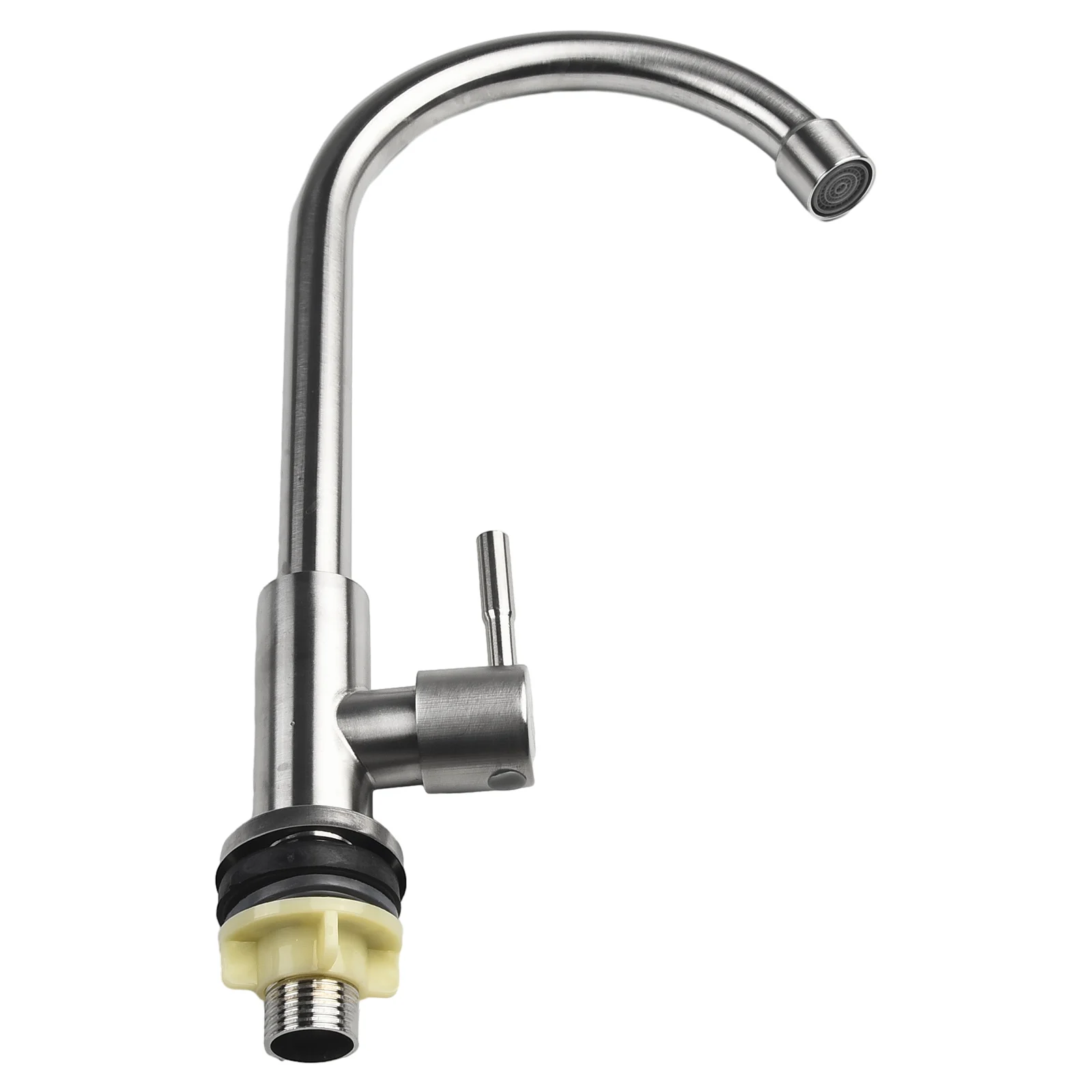 1Pcs Kitchen Faucet 304 Stainless Steel Water Purifier Single Cold Water Lever Hole Tap Silver 360° Rotation Elbow Sink Taps 2