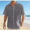119773-5aa25f.jpg Men's Cotton Linen Short Sleeve Shirt Premium Casual Button-Down Shirt w/Pocket